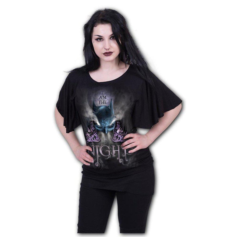 Spiral Batman - I Am The Night - Boat Neck Bat Sleeve Top Black