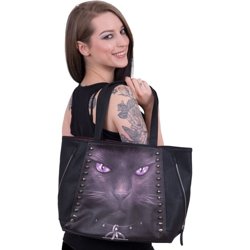 Spiral Black Cat - Tote Bag - Top Quality Pu Leather Studded