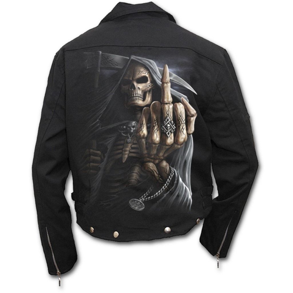 Spiral Bone Finger - Lined Biker Jacket Black