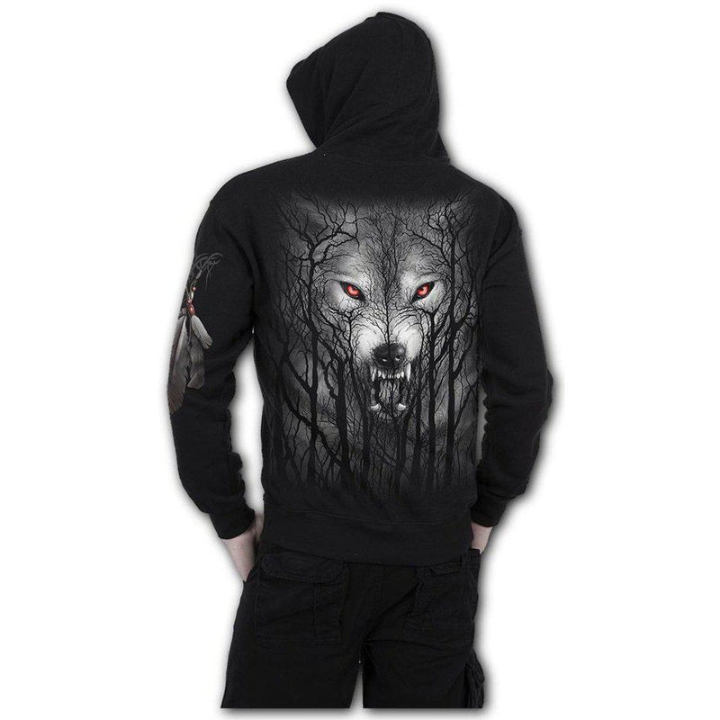 Spiral Forest Wolf - Full Zip Hoody Black