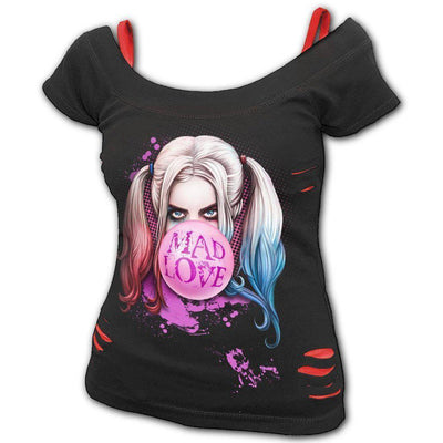 Spiral Harley Quinn - Mad Love - 2In1 Red Ripped Top Black