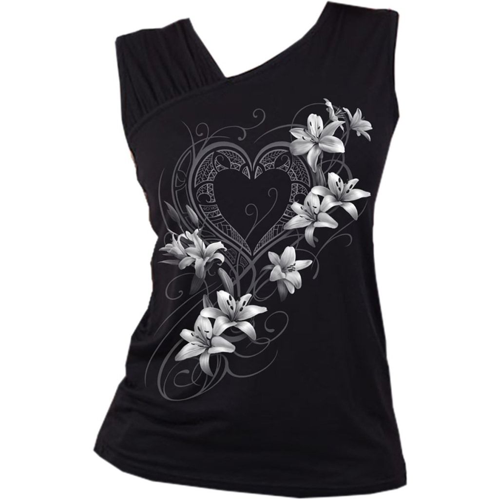 Spiral Pure Of Heart - Gathered Shoulder Slant Vest Black