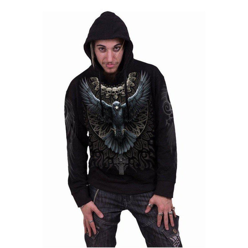 Spiral Raven Skull - Hoody Black