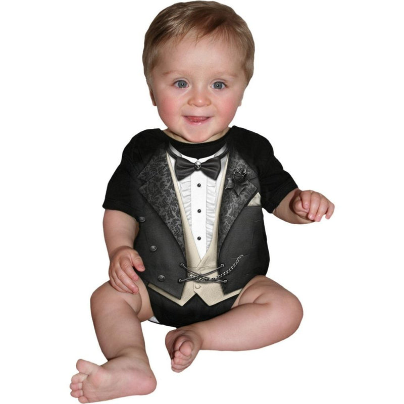 Spiral Tuxed - Baby Sleepsuit Black